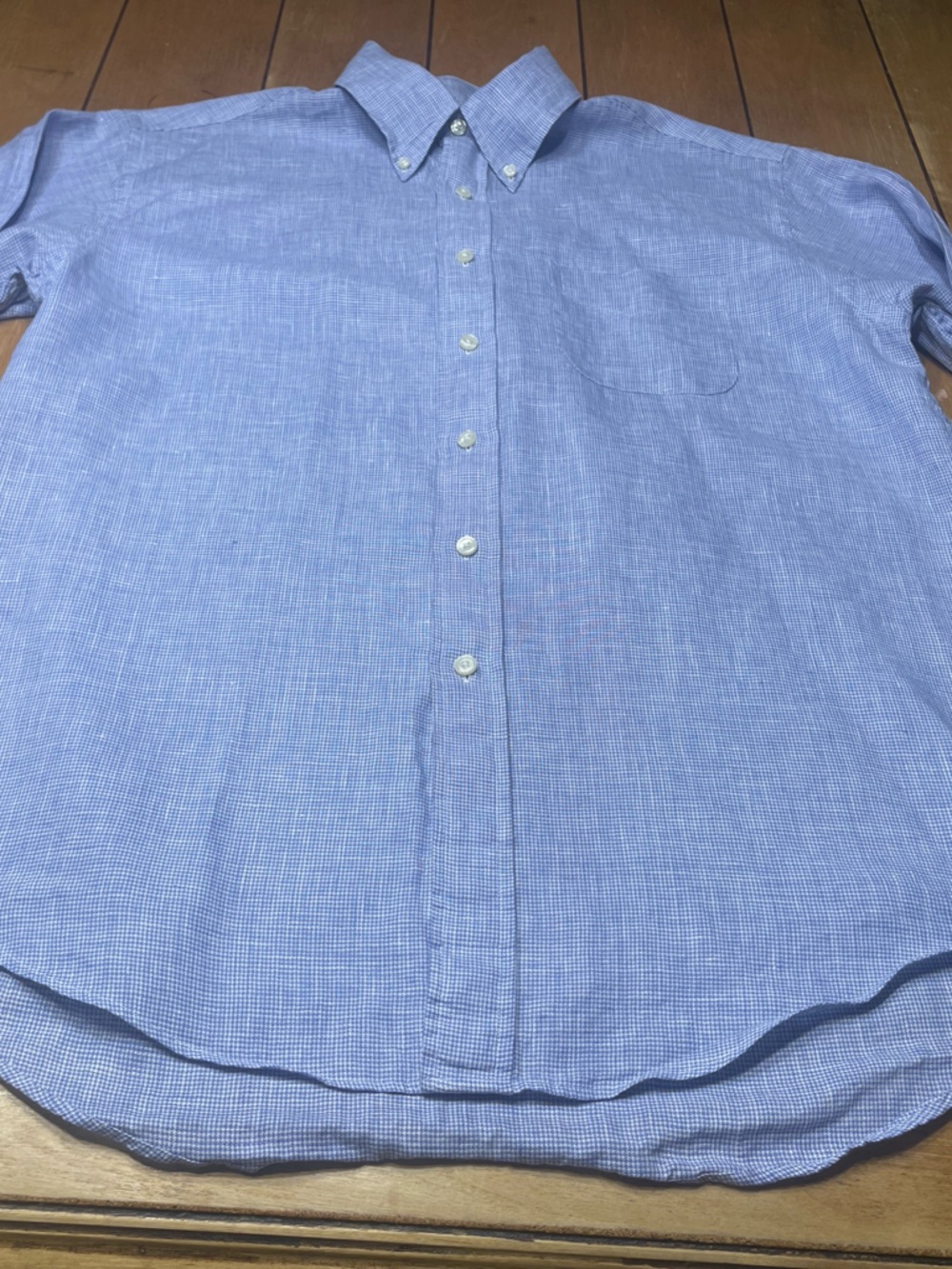 Brooks Brothers 100% Irish Linen Light Blue Checked Button-Down Shirt Size Large